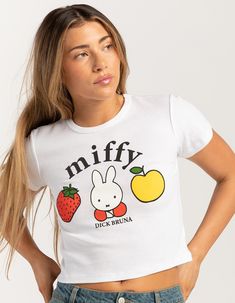 MIFFY Fruit Womens Baby Tee - CREAM | Tillys Miffy Clothes, Thrift Board, Fruit Baby, Flannel Sweatshirt, Graphic Trends, Luck Quotes, Baby Tees, Open Knit Sweater, Cargo Skirt