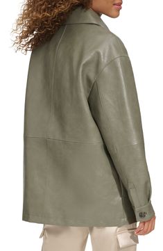 Mottled buttons trace this oversized jacket cut from sleek faux leather in a rich butterscotch hue. 29 1/2" length (size Medium) Spread collar Lined 100% polyurethane Machine wash, tumble dry Imported Oversized Jacket, Fabric Gift Bags, Faux Leather Jackets, Levi's, Faux Leather, Leather Jacket, Nordstrom, Sleek, Size Medium