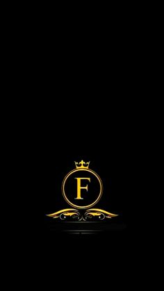 the letter f with a crown on top is shown in gold and black, against a dark background