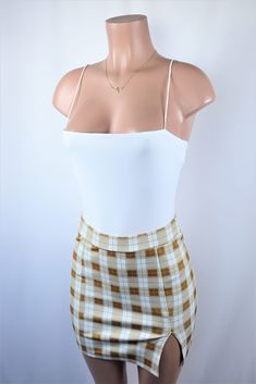 Size: S, Color: Taupe Plaid Mini Skirt, Plaid Skirt, Clueless, Plaid Skirts, Quality Clothing, Boho Shorts, Latest Fashion Trends, Mini Skirt, Perfect Fit