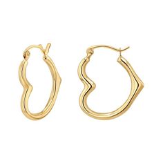 Add a little dose of love to your jewelry box with these beautifully crafted heart shaped hoop earrings. Available in 2 sizes, these heart hoops sit sideways on the ear with a snap closure. Fun and flirty and always representing love, these hoops will surely make a positive statement wherever you wear them. Size: 15mm (0.60") - 1.5mm thickness Size: 20mm (0.80") - 2mm thickness Size: 30mm (0.80") - 2.3mm thickness SOLD AS A PAIR 14K Solid Gold Ear Hook Snap Closure Lifetime Guarantee Trendy Heart-shaped Hoop Earrings For Gift, Trendy Huggie Hoop Earrings With Heart Charm, Trendy Heart Shaped Huggie Earrings, Trendy Small Hoop Earrings For Valentine's Day, Yellow Gold Hoop Earrings For Valentine's Day, Double Heart Huggie Earrings, Everyday Double Heart Huggie Earrings, Trendy Heart-shaped Hoop Earrings For Everyday, Trendy Small Hoop Heart Earrings As Gift