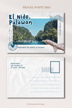 an envelope with a postcard on it that says el nido, palawan