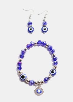 Symbolizes protection, happiness, good fortune and prosperity It is stylish and creative, full of warm meanings with a pair of earrings to match Colorful Evil Eye, Eye Bracelet, Evil Eye Bracelet, Good Fortune, Evil Eye, Earring Set, Bracelet, Purple, Color