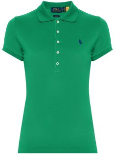 grass green stretch-cotton piqué weave signature Polo Pony embroidered polo collar short sleeves straight hem short side slits front button placket Collar Shirts Women, Polo Women, Embroidered Polo Shirts, Polo Pony, Polo Shirt White, Ralph Lauren Women, Ralph Lauren Polo Shirts, Grass Green, Polo Shirt Women