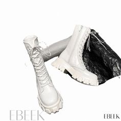 Ebeek - Compact White Boots with Soft Upper Womens White Boots, White Ankle Boots, Rough Heels, White Booties, Embellished Flats, Designer Slippers, Ballet Slippers, Comfortable Flats, White Boots