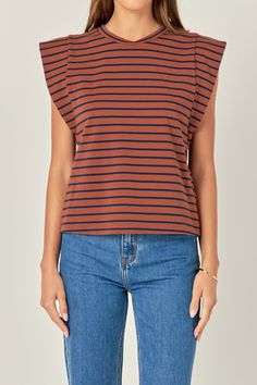 This Stripe Sleeveless T-shirt is perfect to pair with any outfit. It features a round neckline regular fit and stripe fabric. The sleeveless design of the T-shirt makes it an ideal choice for the stylish summer look. This t-shirt is sure to make for a great addition to any wardrobe. Look stylish and stay comfy all day in this sleek top. Grab yours today and make a statement. Round neckline Sleeveless Regular fit Stripe fabric Hand wash cold Do not bleach Do not tumble dry Iron low Shell: 95% Co Knit Loungewear, Summer Style Guide, Strapless Bodycon Dress, English Factory, Casual Party Dresses, Denim Sweater, Stripe Fabric, Sleeveless T Shirt, Fashion Night