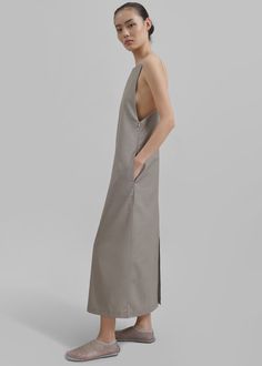 Hackney Dress - Grey The Frankie Shop, Christopher Esber, Frankie Shop, Long Midi Dress, Gray Dress, Square Neckline, Midi Length, Woven Fabric, Long Dress