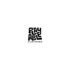 a black and white logo with the words play able clothing on it's left side