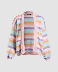 Details: Long-sleeve cardigan with multicolor stripes designTop Length: CroppedSleeve Length: Long SleevesMaterials:100% Acrylic Chic Prom Dresses, Pastel Knits, Clueless Fashion, 90s Y2k Fashion, Cute Looks, Winter Inspo, Cardigan Sweater Vest, Outfits Y2k, Womens Windbreaker