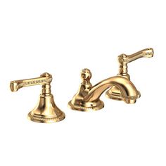 two golden faucets on a white background