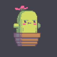 a pixelated cactus in a pot with a pink flower on it's head