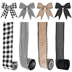 black and white ribbons with bows on them