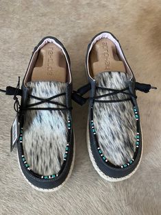 Genuine Cowhide Beaded Hey Dude Shoes | MADE TO ORDER Western Hey Dudes, Simple Western Outfits, Custom Hey Dudes, Casual Country Outfits, Western Shoes, Hey Dude Shoes, Hey Dudes, Bead Pattern, Hey Dude