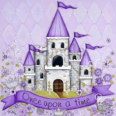 a painting of a purple castle with a banner that says personalized on the front