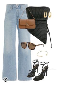 Creative Fashion Outfits Inspiration, Jean High Heels Outfit, Denim On Denim Going Out Outfit, Classy But Cute Outfits, Chic But Casual Outfits, Outfits With Heels And Jeans, Jean Heels Outfit, Outfits With Jeans And Heels, Outfit Going Out