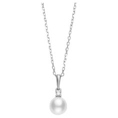 Mikimoto Everyday Essentials Pendant Akoya Pearl (PPS752DW). 18kt white gold necklace featuring 1 white Akoya pearl, 7.5x8mm, A+ quality and 1 diamond of 0.10ct. Length 18”. Pearl Diamond Pendant, White Gold Necklaces, Akoya Pearls, Pearl Diamond, Everyday Essentials, Cultured Pearls, Diamond Pendant, Everyday Essentials Products, Jewelry Necklace Pendant