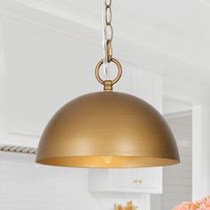 The 1-Light farmhouse pendant light by Uolfin Lighting features brushed antique gold with a dome shade. The mini pendant light will brighten up your space, and it easy to update your interior decoration and bring an extraordinary experience. The vintage gold ceiling light(s) is like a bowl. When the bulb is on, the light comes from the inside of the bowl, which brings bright lights to your warm home. This transitional ceiling light is a marvel perfect for modern or traditional rooms. Chiming wit Uolfin Lighting, Antique Brass Pendant Light, Bedside Pendant Lights, Gold Ceiling Light, Gold Ceiling, Farmhouse Pendant Lighting, Dome Pendant Lighting, Hanging Pendant Light, Kitchen Island Lighting Pendant