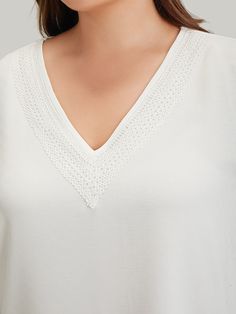 Shop Anti-Wrinkle Plain Lace Cut Out Knot Sleeve Blouse now and redefine your style with confidence at BloomChic. Tailored for mid and plus-size women. This trendy Tops Women, sizes 10-30. Season:Summer;Color:Ivory;Style:Office;Pattern Type:Plain;Neckline:V-neck;Sleeve Type:Regular Sleeve;Details:Knotted, Plain, Cut-Out, Lace;Pocket:No-pocket Vacation Viscose V-neck Tops, White V-neck Rayon Top, Vacation V-neck Viscose Tops, Rayon V-neck Blouse For Daywear, V-neck Rayon Blouse For Daywear, Relaxed Fit V-neck Rayon Blouse, Relaxed Fit Rayon V-neck Blouse, Relaxed Fit Viscose V-neck Blouse, Feminine Viscose V-neck Blouse