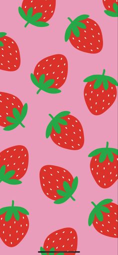 a pink background with green and red strawberries