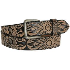 Handmade "Wildflower" leather belt for her or for him features easy to change buckle the free & easy natural artwork of the 1970's and has not lost any of its' charm for new customers. One of our most popular belt designs! -Made from premium full-grain American cowhide and built to last. Won't rip, split or peel apart like store-bought impostors!-Oh Snap! Belt comes included with a stylish plain buckle attached with a durable snap allowing for interchangeable belt Buckles.-Belts are pictured Black Hand Tooled Leather Belt Buckles, Black Leather Hand Tooled Belt Buckles, Black Tooled Leather Belt, Western Style Engraved Leather Belt, Western Brown Embroidered Belt, Black Leather Embroidered Belt Buckles, Adjustable Hand-tooled Leather Belt, Handmade Brown Western Belt, Tooled Leather Belts