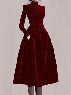 Plain Elegant Regular Fit Long Sleeve Half Turtleneck Midi Dress | stylewe Long Sleeve Prom Dresses, Sleeve Prom Dresses, Velvet Long Sleeve Dress, Turtleneck Midi Dress, Long Sleeve Velvet Dress, Red Velvet Dress, Long Sleeve Prom, A Line Prom Dresses, Prom Dresses With Sleeves