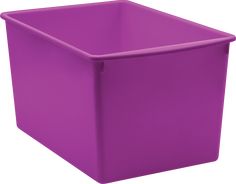 a purple plastic storage box on a white background