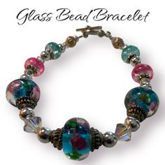 Brand New Glass Bead Bracelet Color Blue With Flower Design, Pink, Green, Turquoise Transparent Beads. Versatile. Dress Up-Or Dress Down With This Bracelet All Actual Photos Same Day Shipping Turquoise Glass Round Beads Bracelets, Turquoise Glass Bracelet Jewelry, Betsey Johnson Bracelet, Fossil Bracelet, Colorful Bead Bracelets, Twisted Bangle, Glass Bead Bracelet, Feather Bracelet, Gold Bracelet Set