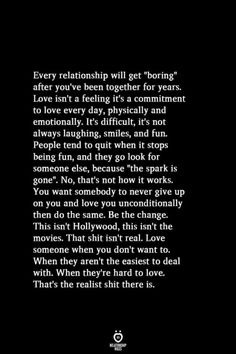 a black and white photo with the words'every relationship will be boring, love isn't feeling it