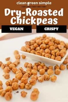 a white plate topped with dry roasted chickpeas