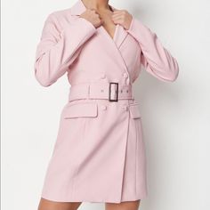 Pink Belted Cut Out Back Blazer Dress From Missguided A Tailored Double Breasted Button Blazer Dress With A Cut Out Back, Featuring Lining, Belted Waist And Padded Shoulders. Regular Fit Mini - Sits Mid Thigh Main: 95% Polyester 5% Elastane Lining: 100% Polyester Double-breasted Mini Dress With Button Closure, Fitted Button-up Dress, Spring Fitted Mini Dress With Double Button Closure, Fitted Mini Dress With Double Button Closure For Spring, Double-breasted Dresses With Button Closure For Spring, Spring Double-breasted Dress With Button Closure, Double-breasted Mini Dress With Buttons For Semi-formal Occasions, Spring Long Sleeve Double-breasted Dress, Spring Mini Dress With Double Button Closure