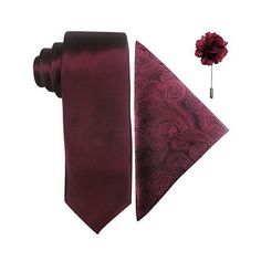 A great outfit is all about the details, so make sure you look sharp with our tie, pocket square and lapel pin set.includes self-loop tie, pocket square and lapel pintie: 2¾" wide; 58" longpocket square: 12x12"lapel pin: 1½" longMeasurements: 3.5 Width/Inches, 59 Length/InchesFiber Content: 100% PolyesterCare: Dry Clean OnlyTie Width: Narrow Width TieCountry of Origin: Imported Elegant Red Spring Ties, Elegant Burgundy Ties For Semi-formal Occasions, Red Adjustable Formal Ties, Classic Adjustable Red Ties, Red Semi-formal Necktie, Tie Set, Ties Mens, Pocket Square, Lapel Pins