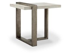 a small table with two legs and a square top, made out of concrete blocks