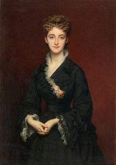 a painting of a woman in a black dress