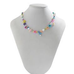 Floral Beaded Charm Necklace - h0neybear Trendy Multicolor Summer Flower Necklace, Trendy Multicolor Flower Necklace For Summer, Flower-shaped Colorful Beaded Necklaces For Summer, Colorful Flower-shaped Beaded Necklaces For Summer, Summer Flower-shaped Beaded Necklaces With Colorful Beads, Handmade Multicolor Charm Necklaces For Parties, Trendy Multicolor Necklace With Flower Charm, Trendy Beaded Flower Necklace For Summer, Summer Flower Shaped Beaded Necklace