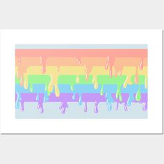 an abstract rainbow painting with drips on the bottom and bottom, in pastel colors