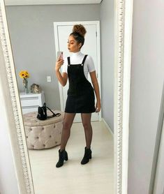 Black Overall Dress Outfit, Black Overalls Dress, Overalls Dress Outfit, Overall Skirt Outfit, Overall Dress Outfit, Shirt Under Dress, Black Overall Dress, Overalls Dress, Corduroy Overall Dress