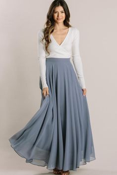 Amelia Full Slate Blue Maxi Skirt - Morning Lavender Full Skirt Outfit, Yellow Maxi Skirts, Morning Lavender, Blue Maxi Skirt, High Waist Long Skirt, Full Maxi Skirt, Long Skirt Outfits, Tulle Midi Skirt, Yellow Maxi