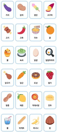 an image of different food items in english and korean