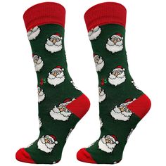 Jolly Santa Women's Crew Socks Green Playful Christmas Socks For Stocking Stuffers, Playful Green Socks For Stocking Stuffers, Fun Christmas Gift Socks, Green Novelty Socks For Winter, Playful Green Winter Socks, Women Crew Socks, Jolly Santa, St Nick, Crazy Socks