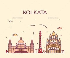 the skyline of kolkata is depicted in this linear line art drawing style