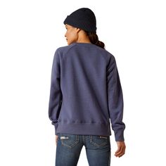 Crafted from our water-repellent Workman fleece, this soft-yet-durable crew has a slightly shorter length that hits at the hips. A workweek favorite you'll reach for on weekends, too, it has the comfort, warmth and functionality you expect from an Ariat Rebar sweatshirt. Rebar Traverse Sweatshirt | Product Features : 0 : Water repellent, 1 : Ribbed collar, cuffs, and hem|Embroidered sleeve logo, 2 : Welt hand pockets with jersey lining | Women's Rebar Traverse Sweatshirt in Blue Indigo Heather 1 Urban Crew Neck Sweatshirt For Outdoor, Solid Color Relaxed Fit Sweatshirt For Outdoor, Outdoor Crew Neck Sweatshirt In Athleisure Style, Functional Fleece Sweatshirt In Relaxed Fit, Casual Fleece-lined Sweatshirt For Outdoor, Casual Outdoor Sweatshirt With Fleece Lining, Functional Relaxed Fit Fleece Sweatshirt, Relaxed Fit Fleece Sweatshirt, Cotton Sweatshirt With Fleece Lining And Cozy Fit