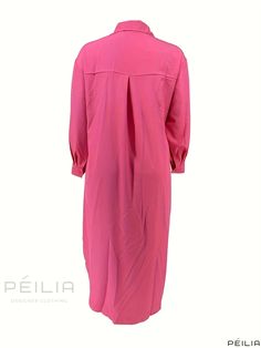 Peilia - Womens Plus Size Casual Maxi Shirt Dress with Solid Design, Long Sleeves, and Button-Up Closure - featuring a Stylish Turn-Down Collar Pink Collared Shirt Dress For Daywear, Pink Collared Shirt Dress With Buttons, Pink Button Closure Shirt Dress For Work, Pink Shirt Dress With Button Closure For Work, Elegant Pink Shirt Dress With Button Closure, Pink Buttoned Shirt Dress For Work, Pink Shirt Dress With Buttons For Workwear, Tall Dresses, Maxi Shirts