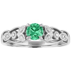 Beautiful Diamond & Emerald Milgrain Ring The ring is 18K White Gold. There are 0.09 Carats in Diamonds F/G VS/SI The Center is Round 0.38 Carat Emerald. The Emerald is AGL certified. The ring is a size 6.75, sizable. The ring weighs 3.8 grams. Stars Jewelry, Sapphire Cocktail Ring, Milgrain Ring, Diamond Cocktail Rings, Diamond Star, Star Jewelry, Diamond Gold, Emerald Diamond, Outfit Idea