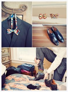 a collage of photos with shoes and ties