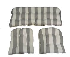 four pieces of gray and white striped seat cushions