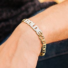 This Personalized Bracelet is available in either 925 Sterling Silver or 14K Gold over Sterling Silver. The length of the chain totals 7". The total length will vary depending on the length of the name entered. You can choose up to 10 letters on the name plate. The size of the name plate may vary depending on the amount of letters. Own yours today. Silver Jewlery, Name Necklaces, Personalized Bracelet, Name Jewelry, Name Bracelet, Personalized Bracelets, Name Plate, Chain Lengths, Custom Name