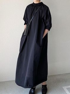 Vintage Dresses Casual, A Line Long Dress, Vintage Long Dress, Stand Collar Shirt, Long Dresses Elegant, Cotton Long Dress, Half Sleeve Shirts, Collared Shirt Dress, Minimalist Dresses