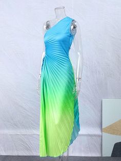 Look dazzling in this beautiful Gradient One Shoulder Evening Dress. Featuring a one shoulder design, it's perfect for your next special event. The unique gradient will make you stand out from the crowd and have you looking and feeling fabulous. Let the mesh fabric and silhouetted back design give you an elegant yet edgy look. You'll be the talk of the night in this stunning Gradient One Shoulder Evening Dress. Closure Type: Pullover Fabric Type: Polyester Type: Inclined shoulder Neckline: Diago Sleeveless Gradient Evening Dresses, Sleeveless Gradient Dress For Evening, Evening Sleeveless Gradient Dress, Asymmetrical One Shoulder Summer Prom Dress, Sleeveless Gradient Party Dress, Sleeveless Gradient Dress For Party, Gradient Sleeveless Party Dress, Ombre Sleeveless Party Dress, Summer One-shoulder Dress With Asymmetrical Neckline For Prom