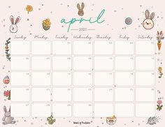 a calendar with the words, happy easter and bunny faces on it in pastel colors