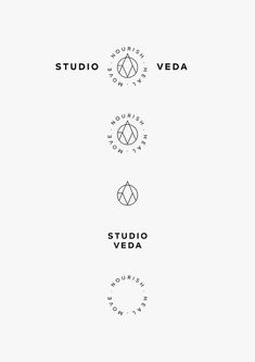 the logo for studio veda is shown in black and white, with three different symbols